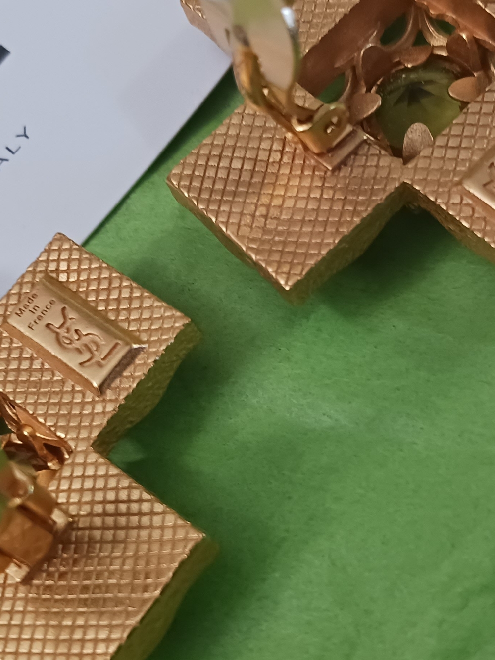 Red and Gold Statement Cross Earrings by Saint Laurent Clip Ons Made In FRANCE - Picture 11 of 13